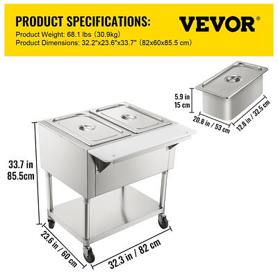 VEVOR Commercial Electric Food Warmer 5 Pot Steam Table Food Warmer 18  Quart/Pan with Lids with 7 Inch Cutting Board Food Grade Stainless Steel  Steam