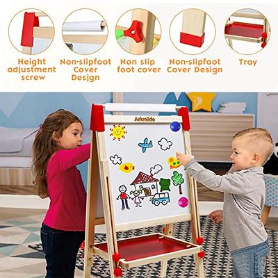 Yeaqee Art Easel for Kids Wooden Painting Easel with Paper Roll, 3 Height  Adjustable Double Sided Drawing Easel with Magnetic Chalkboard Whiteboard