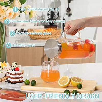 1.2 Liter 40 oz Glass Pitcher with Lid and Spout, Bivvclaz Glass Water  Pitcher for Fridge, Glass Carafe for Hot/Cold Water, Iced Tea Pitcher,  Small