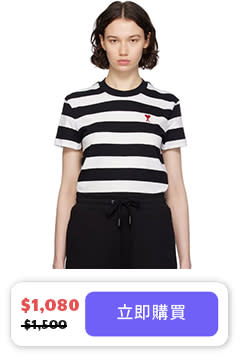 AMI PARIS Black & White Striped T-Shirt