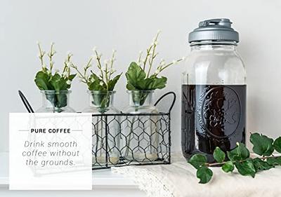 Cold Brew Coffee Maker & Tea Infuser Kit - 2 Quart Glass Ball Mason Jar, Recap Pour Spout, and Stainless Steel Filter