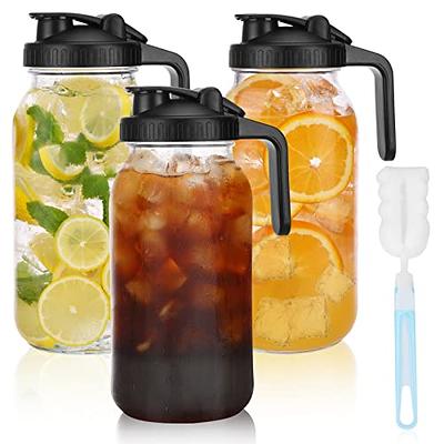 Glass Pitcher with Lid, 2 Quart(64oz) Mason Jar Pitcher with Pour Spout  Handle Lid, Large