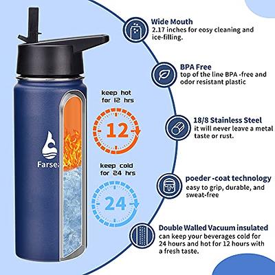 24 oz Insulated Water Bottle With Straw Lid & Spout Lid,Reusable Wide Mouth  Vacuum Stainless Steel Water Bottle 