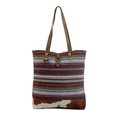 Upcycled Canvas Leather Trim Multicolor Crossbody Boho Style Shoulder Tote  Bag
