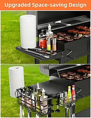 Outdoor Grill Cooking Accessories, Space Saving Grill Storage Rack with Magnetic Tool Holder and 6 J Hooks