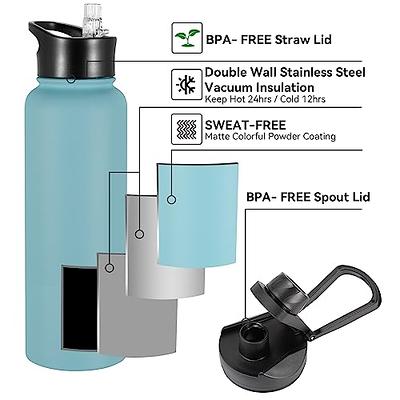 BOGI 40oz Insulated Water Bottle, Double Wall Vacuum Stainless Steel Water  Bottle with Straw and 3 Lids, Sweat-Proof Wide Mouth Steel Water Bottle