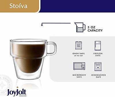 JoyJolt Stoiva Stackable Double Wall Insulated Espresso Glasses, 5 oz Set of 4, Clear