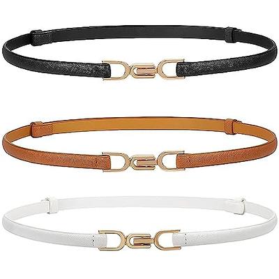 JASGOOD 2 Pack Women Skinny Leather Belts Thin Braided Leather Belts Casual  Woven Waist Belt for Jeans Pants Dresses