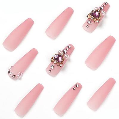 Elegant Press On Nails with Rhinestones - Pink and Burgundy Long Press On  Nails Reusable - 10.99 - False Nails - LA Minerals