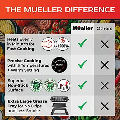 Mueller Ultra Gourmet Electric Grill, Smokeless Indoor Grill, Removable  Nonstick Grill Plate, with Adjustable Temperature, 120V