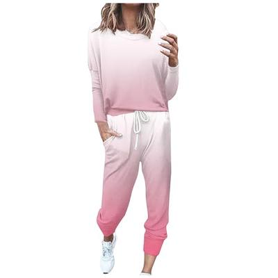 Sayhi Women's Sweatsuit Loungewear Plus Size Casual Tracksuit Two Piece  Outfits Summer Sets Pink XL