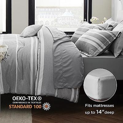 Bedsure Queen Comforter Set 7 Pieces, Grey White Striped Comforter for  Queen Size Bed Reversible, Cationic Dyeing Bed in a Bag with Comforter,  Sheets