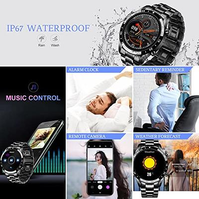 FILIEKEU Bluetooth Calls Smart Watch Men Women Heart Rate Sleep Monitor  IP67 Waterproof Fitness Tracker 1.3'' Touch Screen Black Stainless Steel