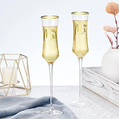 Champagne flutes glass Set of 2, Hand Blown Personalized Wedding Flutes  Toasting Glasses