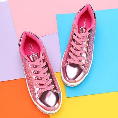 JEKO Women's Glitter Tennis Sneakers Neon Dressy Sparkly Sneakers  Rhinestone Bling Wedding Bridal Shoes Shiny Sequin Shoes
