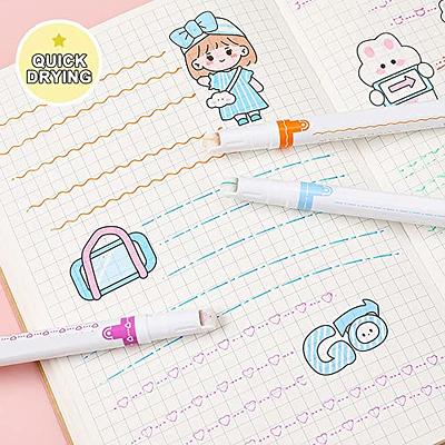 AOROKI 12 Pastel Colored Curve Highlighter Pen Set, 10 Different Shapes  Dual Tip Aesthetic and Cute Markers for Kids Adults Journaling Drawing Note