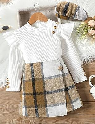  Xdftwdmgqe Toddler Little Girl Fall Clothes Long Sleeve Ribbed  Ruffles T-shirt Button A-line Skirt Set 2Pcs Princess Outfit (Beige,9-12  Months): Clothing, Shoes & Jewelry