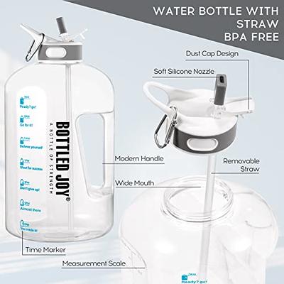 32 oz Glass Water Bottle with Time Marker Reminder - Extra Lid, Reusable, Wide Mouth, Leakproof, 1 Liter Glass Drinking Bottle, BPA Free, Motivational