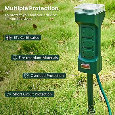 SUPERDANNY 6-Outlet Outdoor Power Strip with Timer, Dusk to Dawn, 125V,  Green 