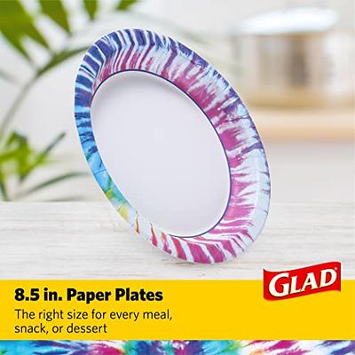 Glad Everyday Round Disposable 8.5” Paper Plates with Tie Dye Design, Heavy Duty Soak Proof, Cut-Resistant, Microwavable Paper Plates for All  Foods & Daily Use