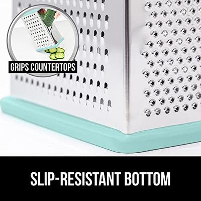 Gorilla Grip Box Grater, Stainless Steel, 4-Sided Graters with Comfortable Handle and Storage Container for Cheese, Vegetables, Ginger, Handheld Food