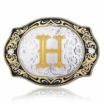 Mens Western Belt Buckle - Initial Cowboy Letter Oval Belt Buckles for Women