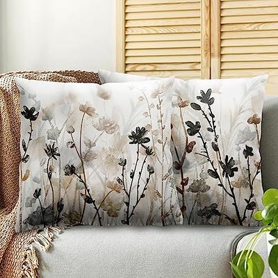 Black Brown Pillow Covers 18x18 Inch Dahlia Flower White Gray Elegant  Colored Throw Pillows Farmhouse Outdoor Decor for Home Living Room Sofa Bed  Modern Floral Linen Square Cushion Case, Set of 2 