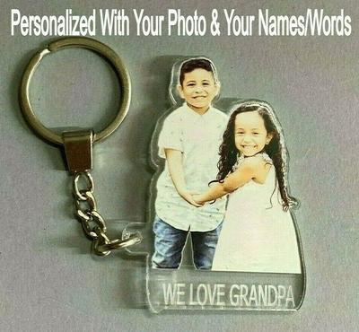 LittleGemGirl Personalized Picture Gift - Grandpa Key Chain Charm - Double Sided Custom Photo & Dictionary Definition Keychain - Father's Day Key Ring