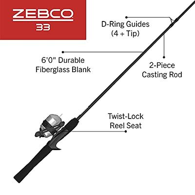 Zebco 33 Spincast Reel and Fishing Rod Combo, 6-Foot 2-Piece