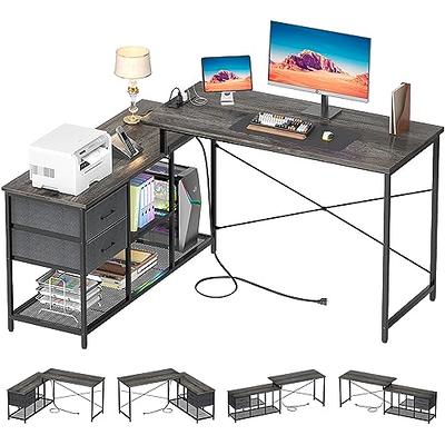 Tbfit L Shaped Desk with Storage Shelves, Reversible Coner, Office Desk for  Small Space,Large Computer Gaming Desk Workstation with Power Outlet,2