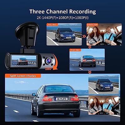  Dash Cam Front and Rear Inside 3 Channel, Free 64GB SD Card,  1080P Dash Camera for Car with 4 IR Lamps, Three Way Car Cam Super Night  Vision, 2.5 Inch LCD