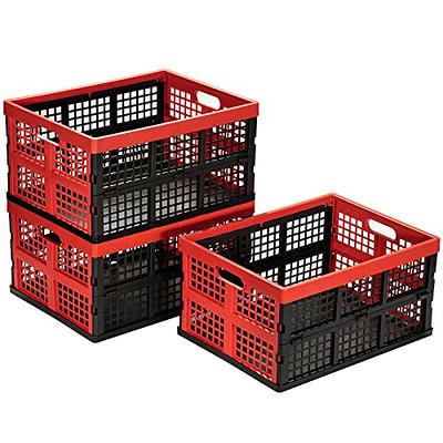 Eslite 34L Large Plastic Folding Storage Crates,Collapsible Crates for  Storage,Pack of 3 (Black+Red) - Yahoo Shopping