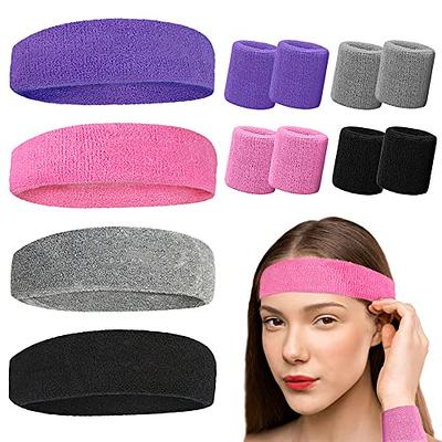 8 Pack Sweatbands Sports Headband for Men & Women, Moisture Wicking  Hairband Athletic Towel Headbands Cotton Head Sweat Bands for Running,  Cycling