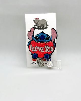 stitch I Love You Heart Retractable Badge Reel, Valentine's Day Id