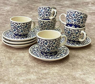 6x Porcelain Espresso Cups and Saucers Set, Turkish Coffee Cup Set