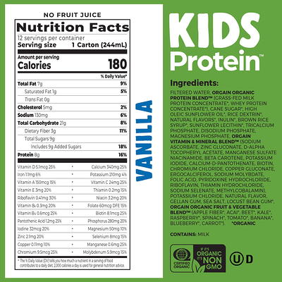 Orgain Healthy Kids Organic Nutritional Shake, Vanilla - 12 pack, 8.25 fl oz cartons