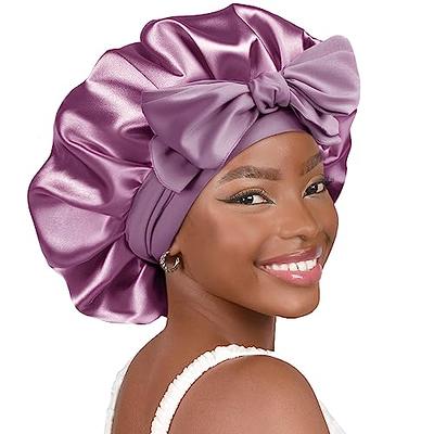 2Pcs Silk Bonnet for Sleeping, Satin Hair Bonnets, Soft Elastic Band Silk  Sleep Cap, Silk Hair Wrap for Curly Hair (Black Gold)