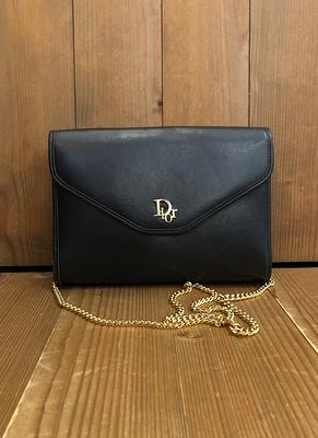 Christian Dior Vintage Black Leather Chain Strap Shoulder Bag -Good &  Authentic