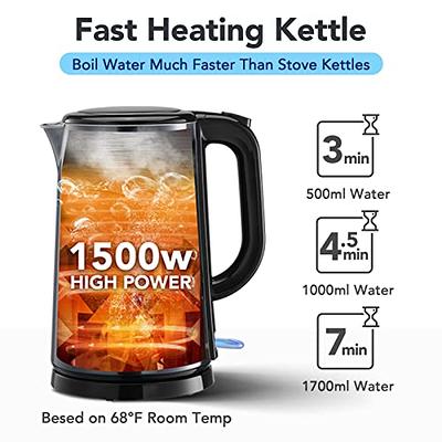 Mecity 1.7L Electric Kettle 100% Stainless Steel Interior Fast Heating  Water Kettle Double Wall Kettle Water Boiler, Cool Touch Auto Shut Off, 57