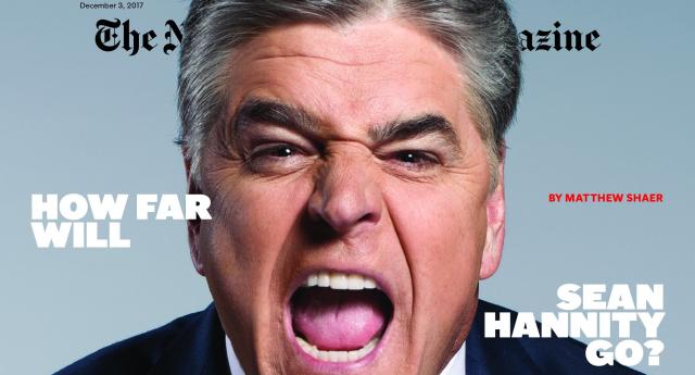 Part of the cover of the New York Times Magazine featuring Sean Hannity. 