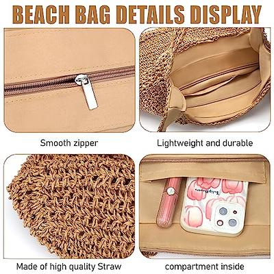 MAMUNU Straw Bag for Women Summer, Large Straw Beach Tote Bag for Travel  Vacation, Straw Shoulder Bag with Zipper and Lining