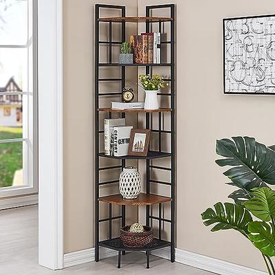 7-Tier Corner Shelf, 78.7 Narrow Bookshelf Corner BookcaseRustic