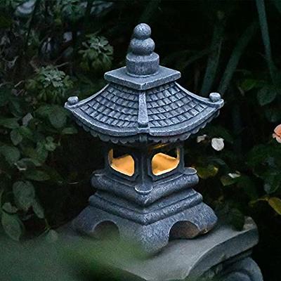 Gardenfans Solar LED Pagoda Lantern Garden Statue Light Outdoor Zen Garden Japanese Lantern for Landscape Balcony Patio Porch Yard Art Decor 6.7H