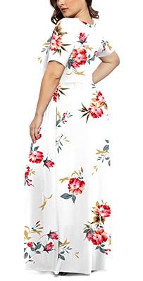 LONGYUAN Women's Short Sleeve Plus Size Swing Dress Maxi Long Wedding  Dresses with Pockets Fl, 3XL Floral White - Yahoo Shopping