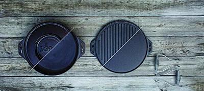 Lodge Cast Iron Cook-It-All Kit. Five-Piece Cast Iron Set Includes A Reversible Grill/Griddle 14 inch, 6.8 Quart Bottom/Wok, Two Heavy Duty Handles