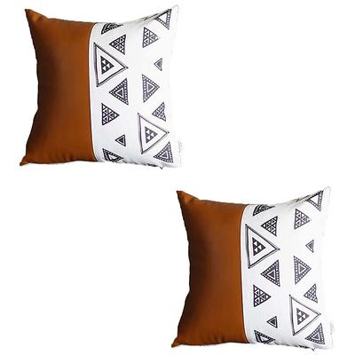 Mike & Co. New York Brown Boho Handcrafted Vegan Faux Leather Square Solid 24 in. x 24 in. Throw Pillow Cover (Set of 2)