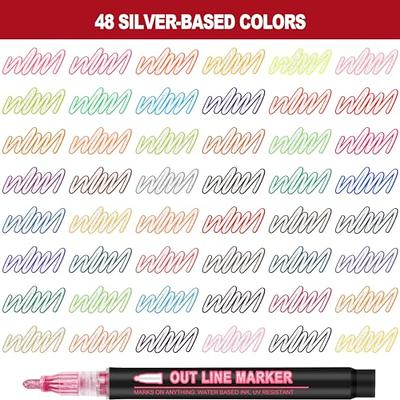 CYVINY Double Line Outline Markers, 12 Colors Super Squiggles Shimmer  Marker Set, Self-Outline Metallic Markers Pens for Doodling, Drawing,  Christmas