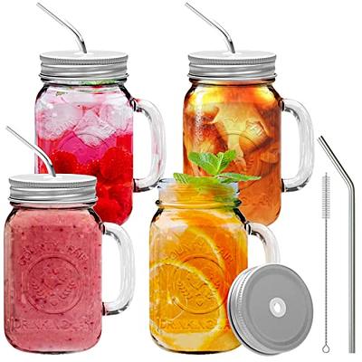 Cornucopia 16oz PLASTIC Mason Jars (8-Pack, Blue w/ Silver Metal