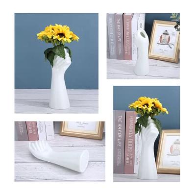 9 Inch Modern Art Ceramic Flower Vase Hand Holding Plants Flower Container,  Tabletop White Arm vase for Home Office Decoration