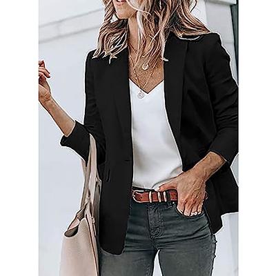 Women's 2023 Clothes Outerwears Fall Fashion Winter Long Coat Open Front  Lapel Blazer Plus Size Hooded Sweatshirt Solid Color Faux Leather Jacket  Black M 